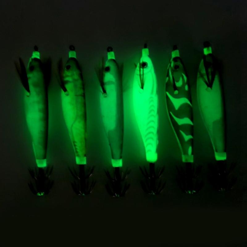 Luminously Squid Jigs Hook Fishing Lures Baits Hard Artificial Shrimp Baits with Hook Hard Night Fishing Baits Enduring