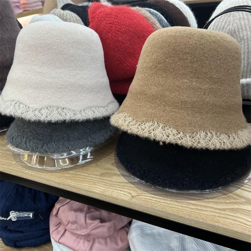 

Autumn and winter woolen fashion design sense bucket hat women s lace edge high-grade texture basin hat simple face hat tide M（56-58cm） хакі