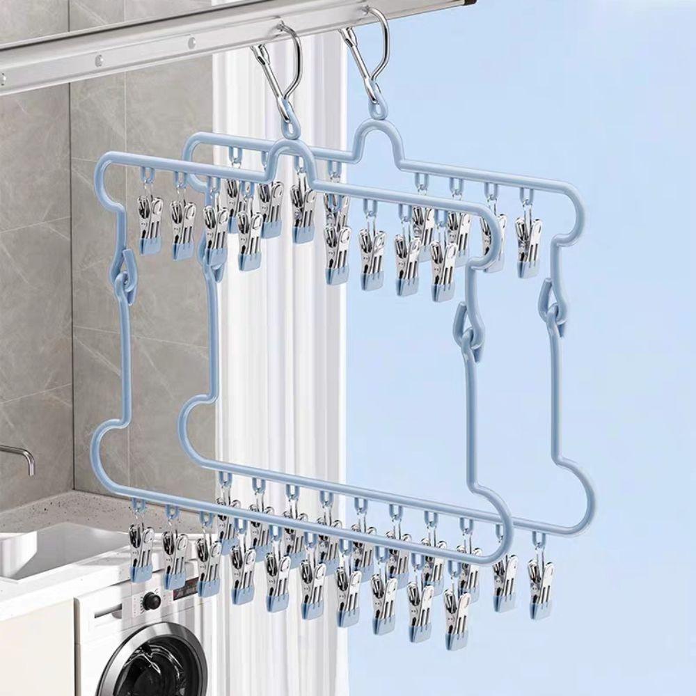 Household Windproof Drying Rack Folding Laundry Hanger Stainless Steel Clothespin  Balcony