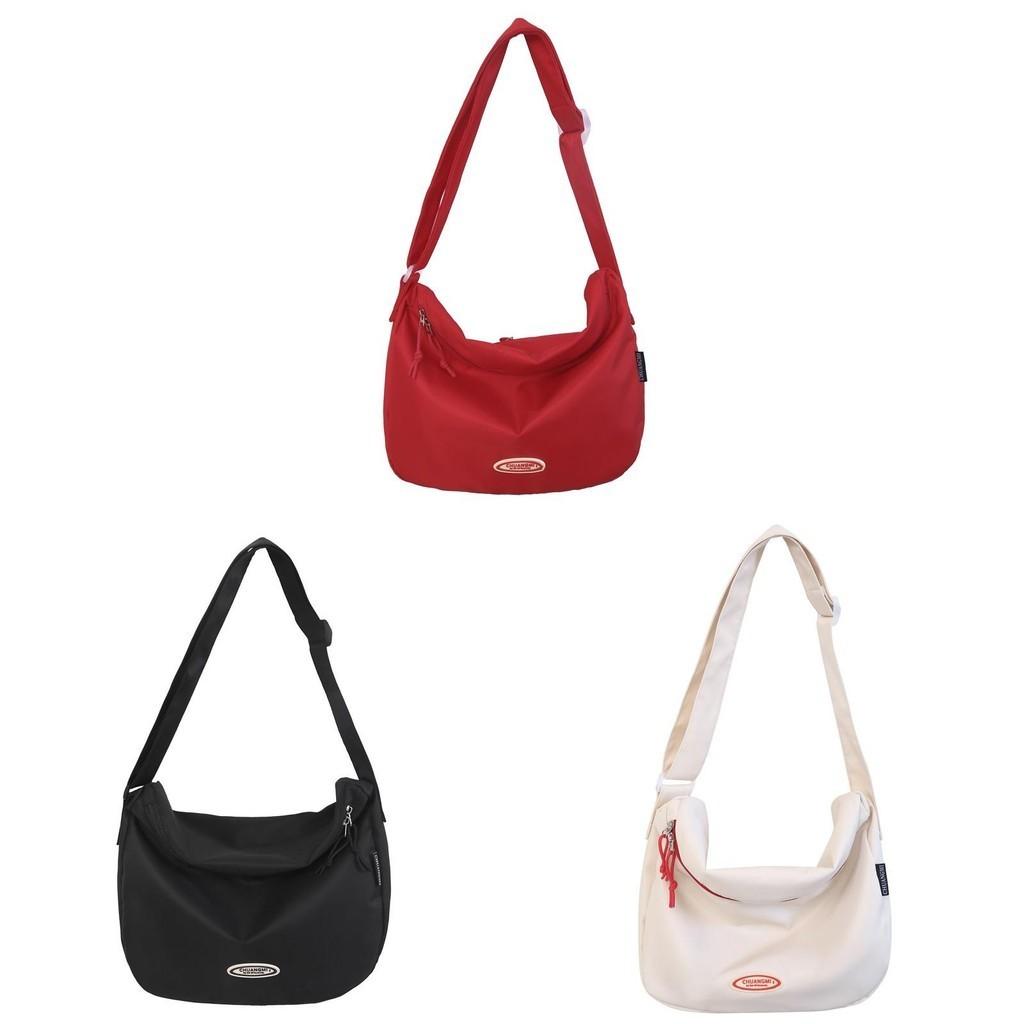 Casual Nylon Large Capacity Crossbody Bag Urban Minimalist Style Simple Solid Color Student School Bag