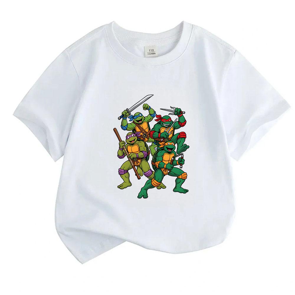 Kids Boys Girls Crew Neck Short Sleeve 100% Cotton T-Shirt, Cool Green Turtle Team Cartoon Print Casual Summer Soft Breathable Tee Tops for Children D