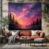 Galaxy Forest Tapestry Purple Pink Night Sky Wall Hanging Moonlit Pine Landscape Decor Cosmic Nature Wall Art