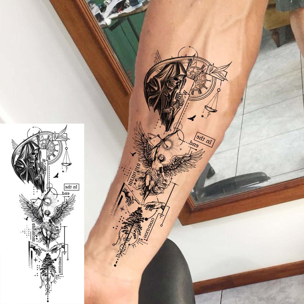 1 Sheet Geometric Planet Mountains Temporary Tattoos For Women Men Forearm Foot, Waterproof Long Lasting Realistic Tatoo Sticker