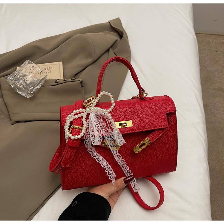 Litchi Patterned Diamond Grid Chain Shoulder Handbag, Spring New Style, High-end, Fashionable and Versatile Crossbody Kelly Bag