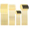 24pcs Black Gold Tableware Set Western Dinnerware Set Knife Forks Coffee Spoon Flatware Mirror Stainless Steel Kitchen Cutlery
