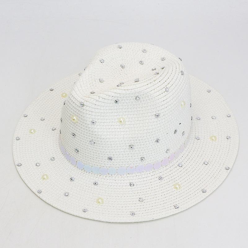 Perle Panama Strohhut Mode Herren und Damen Eingelegter Diamant Pailletten Zylinder Seaside Sonnenschutz Strandhut