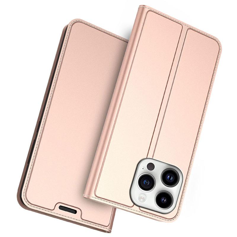 

For iPhone 15 Pro Max Case Stand Design PU Leather Card Holder Mobile Phone Cover Rose Gold