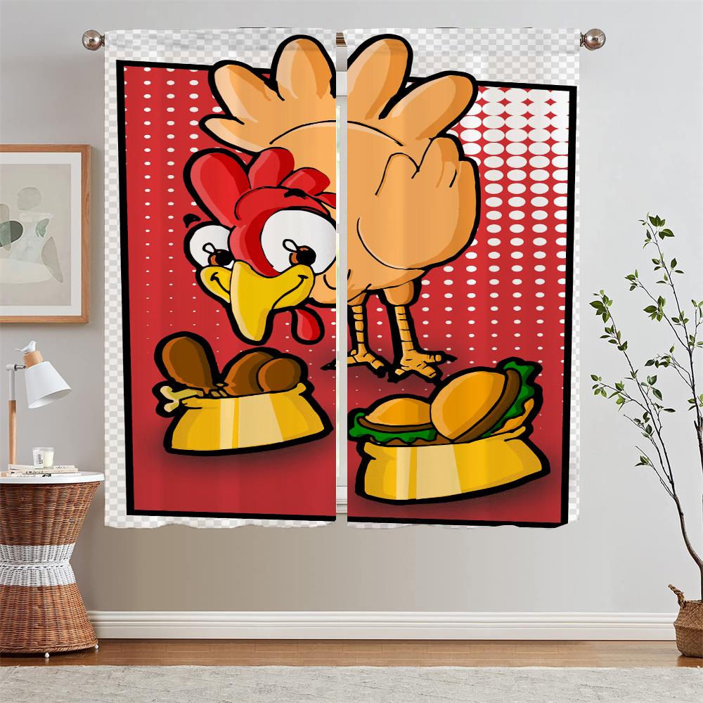 

Мультяшный цыпленок кухонные шторы 2 шт оконные шторы для гостиной дома и украшения затемняющие шторы щупальца кудри W50xH70cmx2pcs-CL