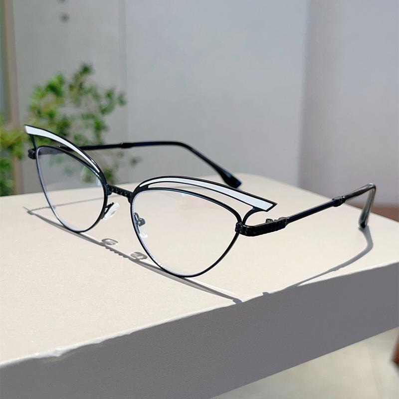 Vintage Cat Eye Glasses Women Fashion Hollowed Blue Light Blocking Eyewear Trendy Brand Design Decorative Eyeglasses