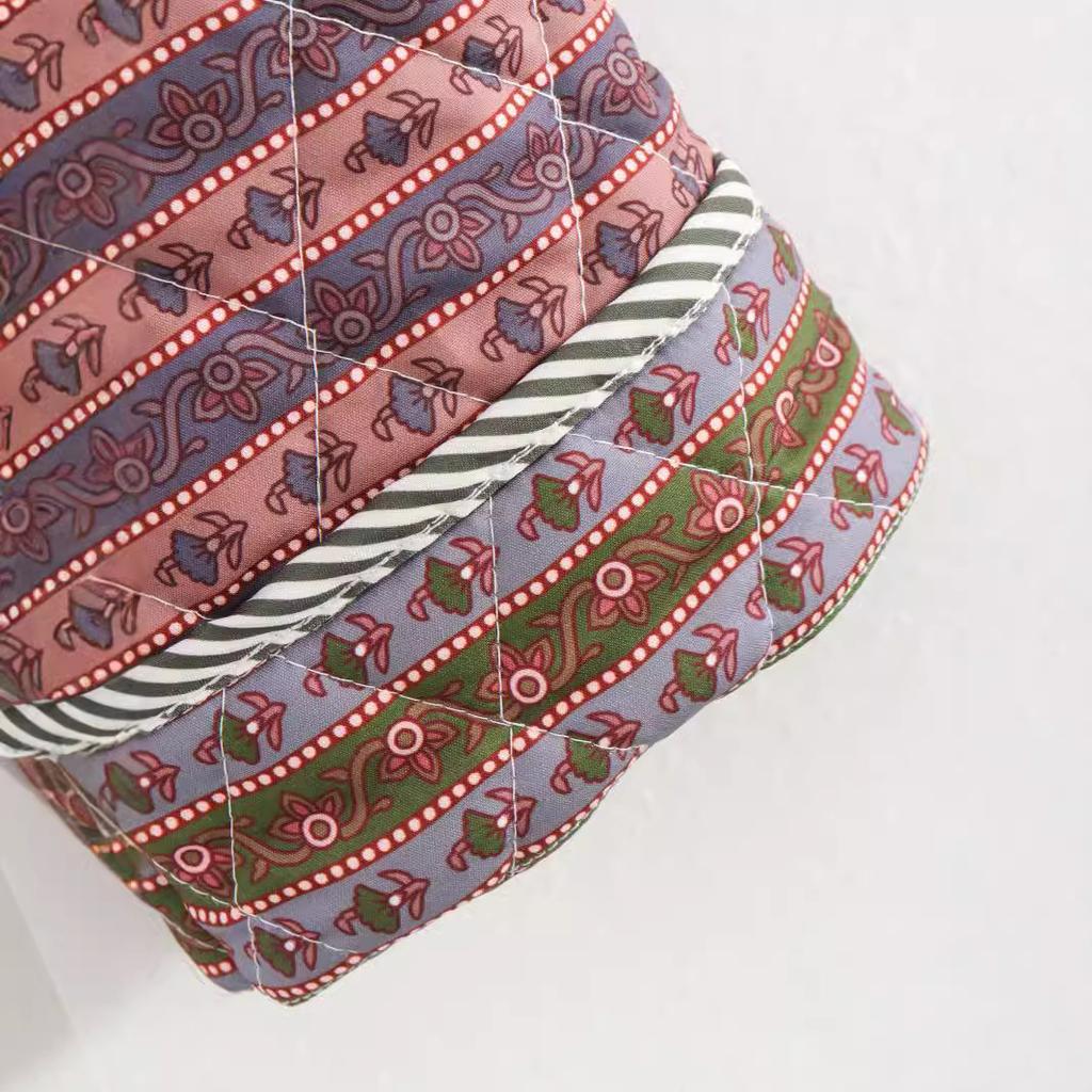 Jachetă de bumbac patchwork cu imprimeu pentru femei, matlasată, cu mânecă lungă, largă, scurtă, caldă, îmbrăcăminte exterioară de toamnă-iarnă pentru femei