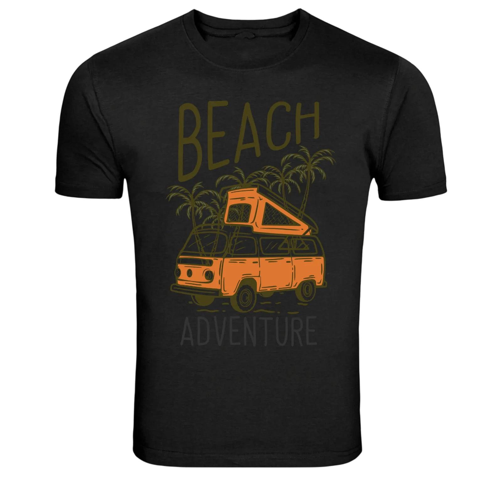 Beach Adventure Camper Van Surf Graphic T Shirt Travel Tee S