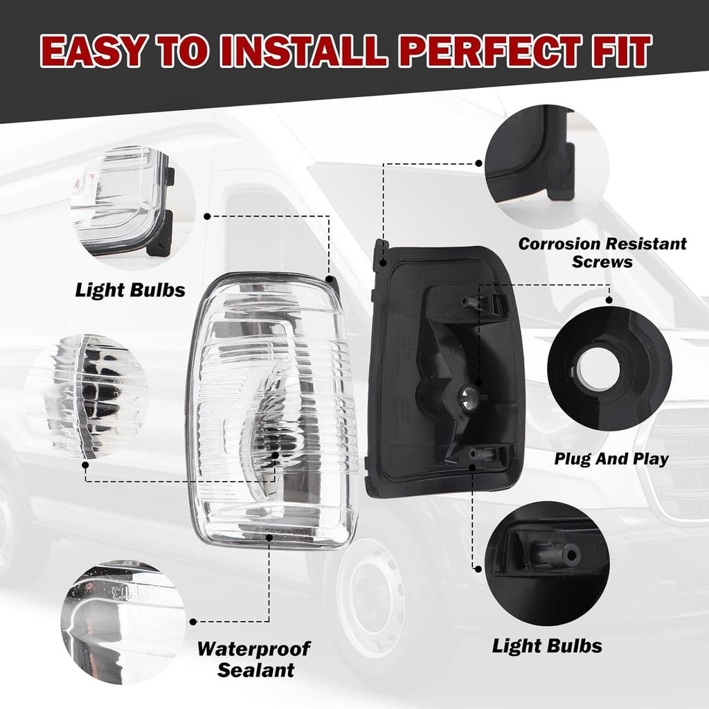 Side Mirror Indicator Light Fit For Ford Transit 150 250 350 350HD 2015 2016 2017 2018 (Left And Right) Side Mirror Turn Signal Lights Lamp Lens