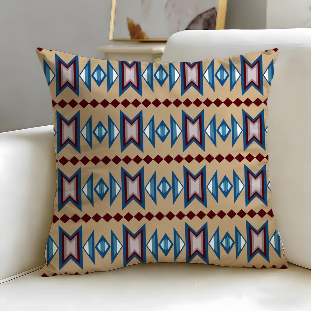 Classic Pattern Native Fabric Pattern Cushion Cover Soft & Easy-Wash Pillow Case – Versatile for Couch, Bed, Travel and Office
