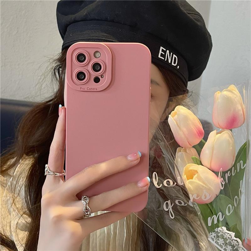 Simple Bean Paste Pink Apple 13/Xsmax Mobile Phone Case Xr for iPhone11Pro Matte 8plus Solid Color