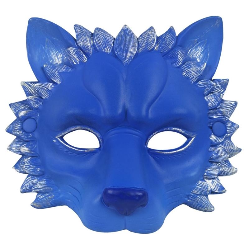 Elegant Lion Mask Lifelike Face Dark Series Animal Half Mask Stage Costume синий
