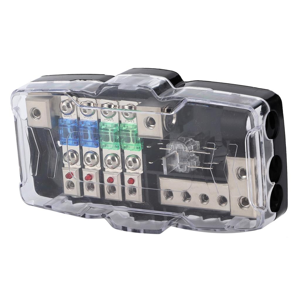 Fuse Box Car Audio Stereo MultiFunctional 4 Way Distribution Holder with LED for SUV ATV UTV