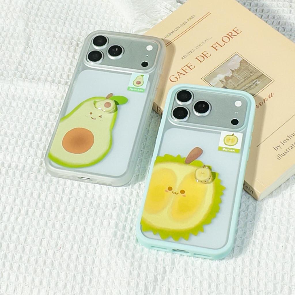 Summer Cartoon Fruit Rotating Phone Case for Apple 17ProMax - Durian & Guava Design
