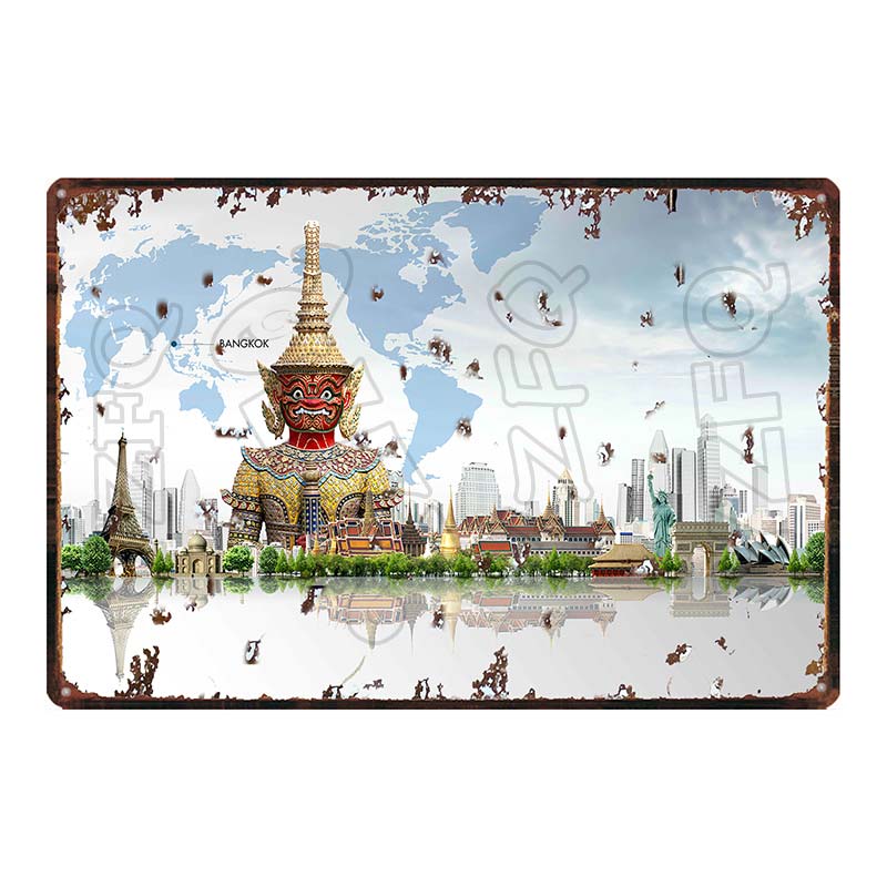 Thailand Tarvel City Tin Sign Bangkok Plaque Metal Vintage Elephant  Retro Plate For Wall Poster Bar  Art Home Decor  DU-5851A