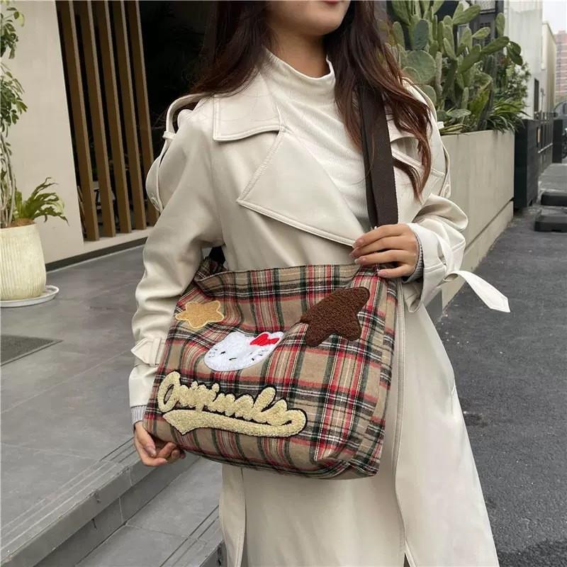 Printed Canvas Plaid Shoulder Bag Outdoor Leisure Crossbody Bag