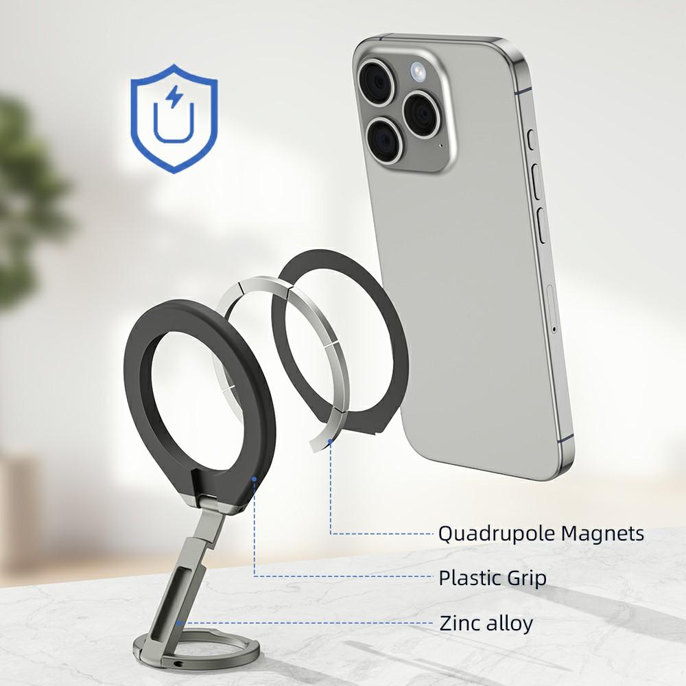 T5 Single-Sided Magnetic Desktop Phone Holder Metal Free Rotation Foldable Cellphone Stand for iPhone 16/16 Plus/16 Pro/16 Pro Max