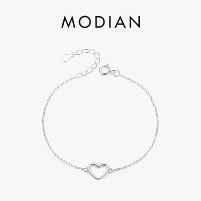 Modian 925 Sterling Silver Jednoduchý náramok na retiazke so srdiečkom Pre ženy Šarm Jemné šperky Príslušenstvo