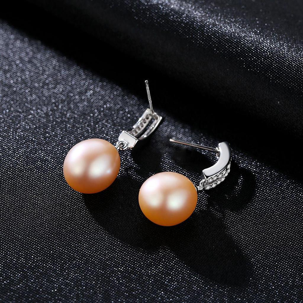 PAG&MAG Pearl Stud Earrings: S925 Sterling Silver, 3A Zircon, 9 Freshwater Pearls