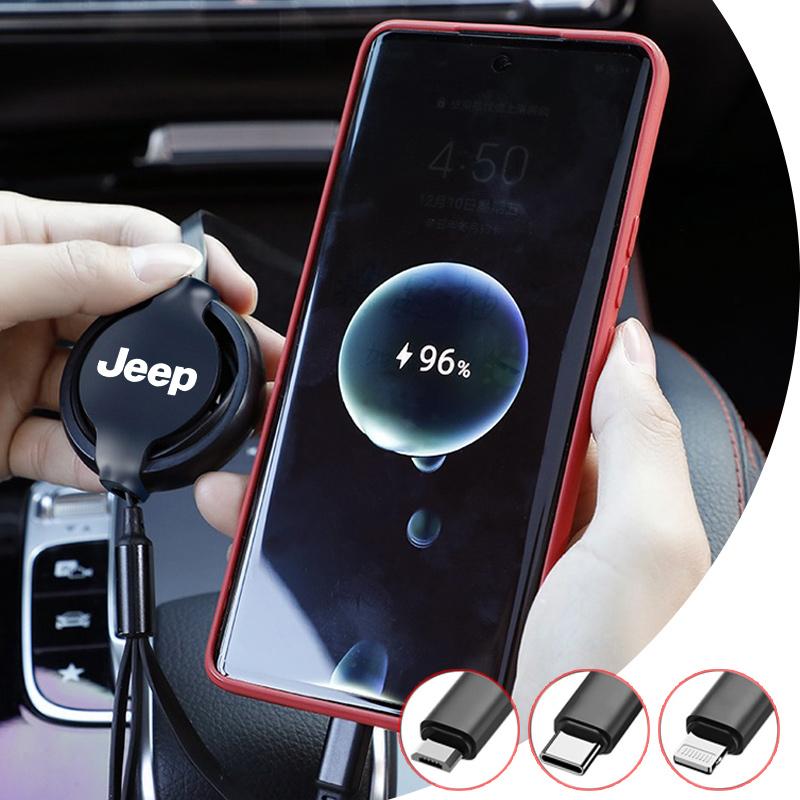Cup Holders Retractable 100W Fast Charge Cable For iPhone USB Type C/Micro For Jeep Renegade Wrangler JL JK Gladiator Cherokee C