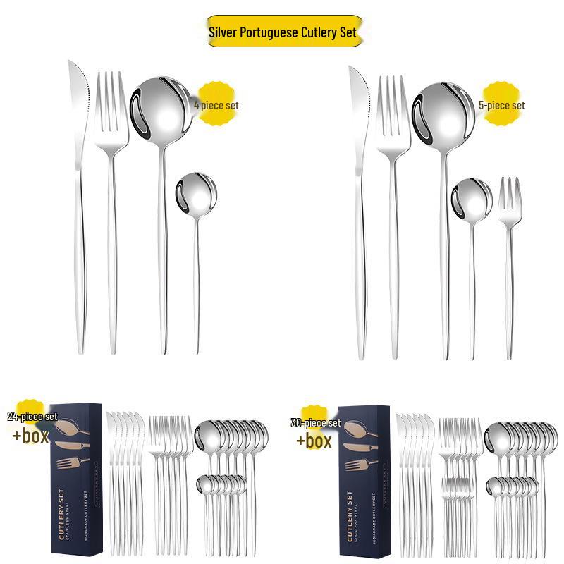 

Portugal 24-Piece Stainless Steel Cutlery Set: Hotel-Quality Knives, Forks, Spoons & 30-Piece Western Steak Cutlery Set. 4 PCS (1x4 items) Bag