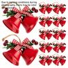 4/12pcs Cast Iron Christmas Bells Decorations with Red & White Gingham Bow & Greenery - Durable Indoor Hanging Decor for Tree
