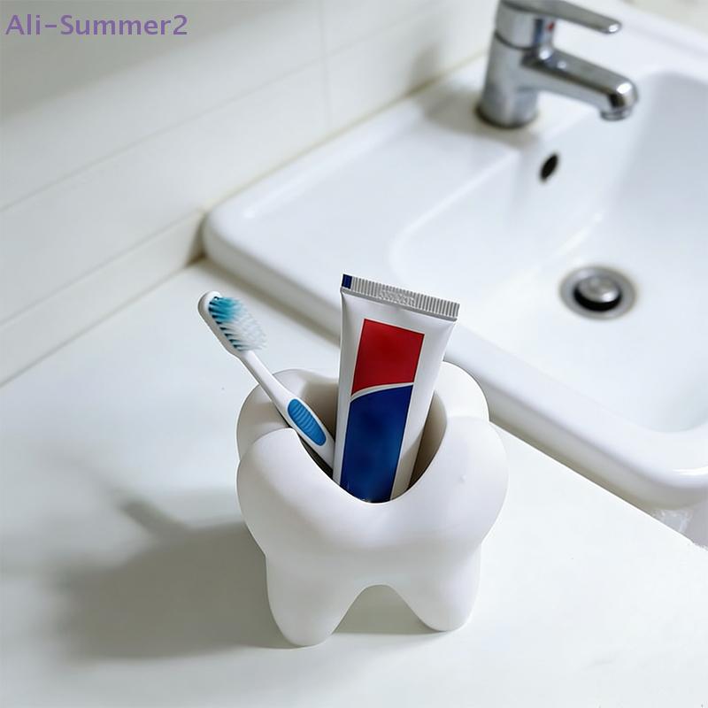 {Summer2} Tooth-Shaped Toothbrush Pen Holder Organizer Plastic Makeup Brush Storage Rack Bathroom Accessories Home Decoration