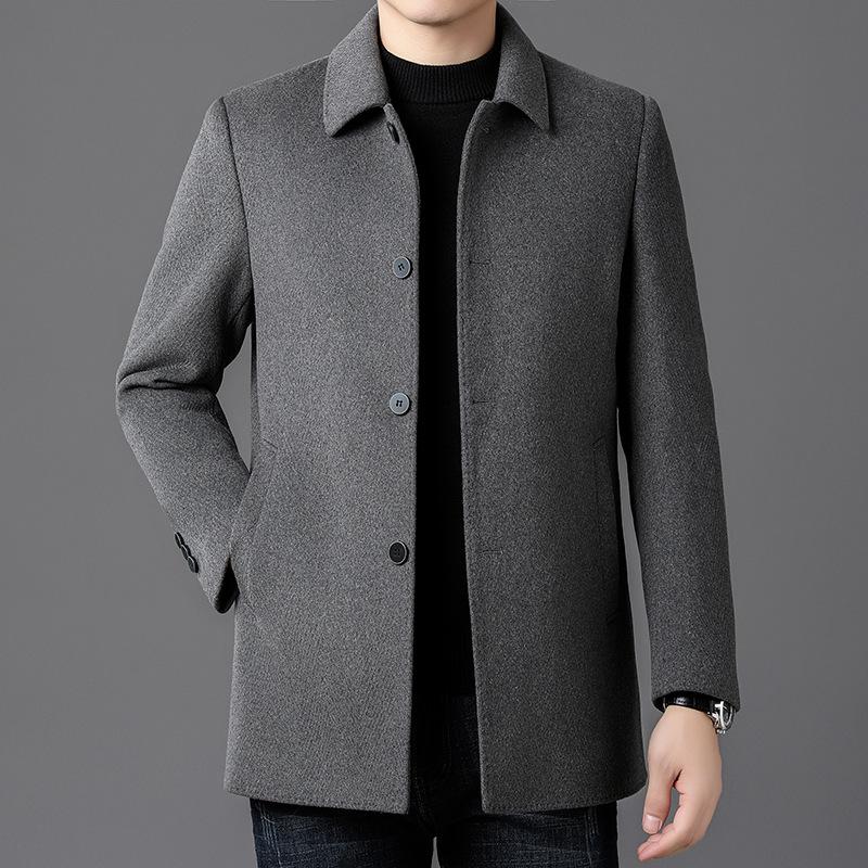 

Мужское двустороннее шерстяное пальто зимнее средней длины, костюм папы, съемная пуховая подкладка, теплая повседневная куртка M