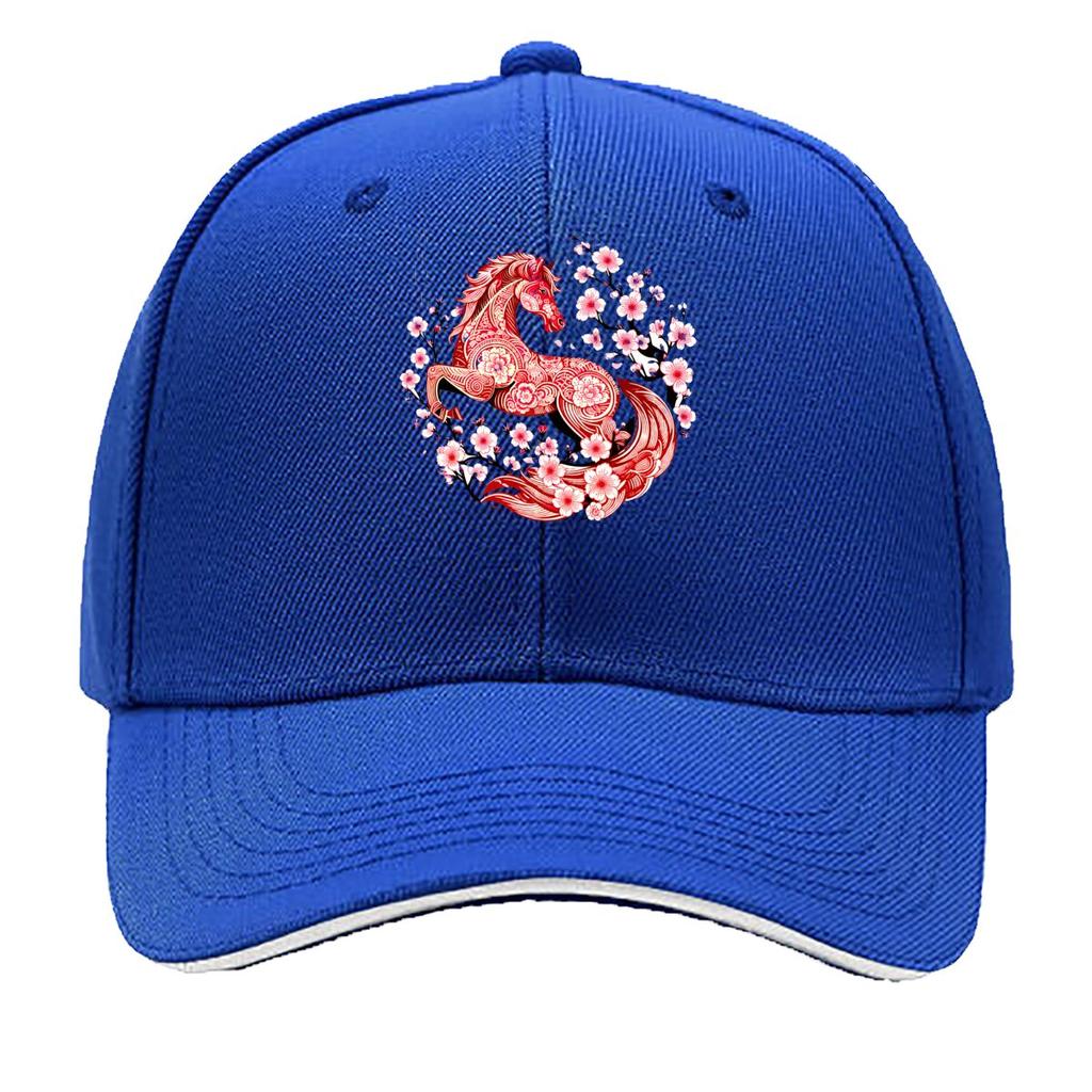 Lunar New Year Asian Horse Blossom Art Sandwich Baseball Cap Sun Cap Outdoor Workouts Hat