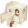 LOGOFUN Wooden Hamster Hideout Castle Multi-Chamber Hide Hut with Climbing Ladder for Chinchillas Guinea Pigs Small Pet Cage Accessories - 6 * 5 *