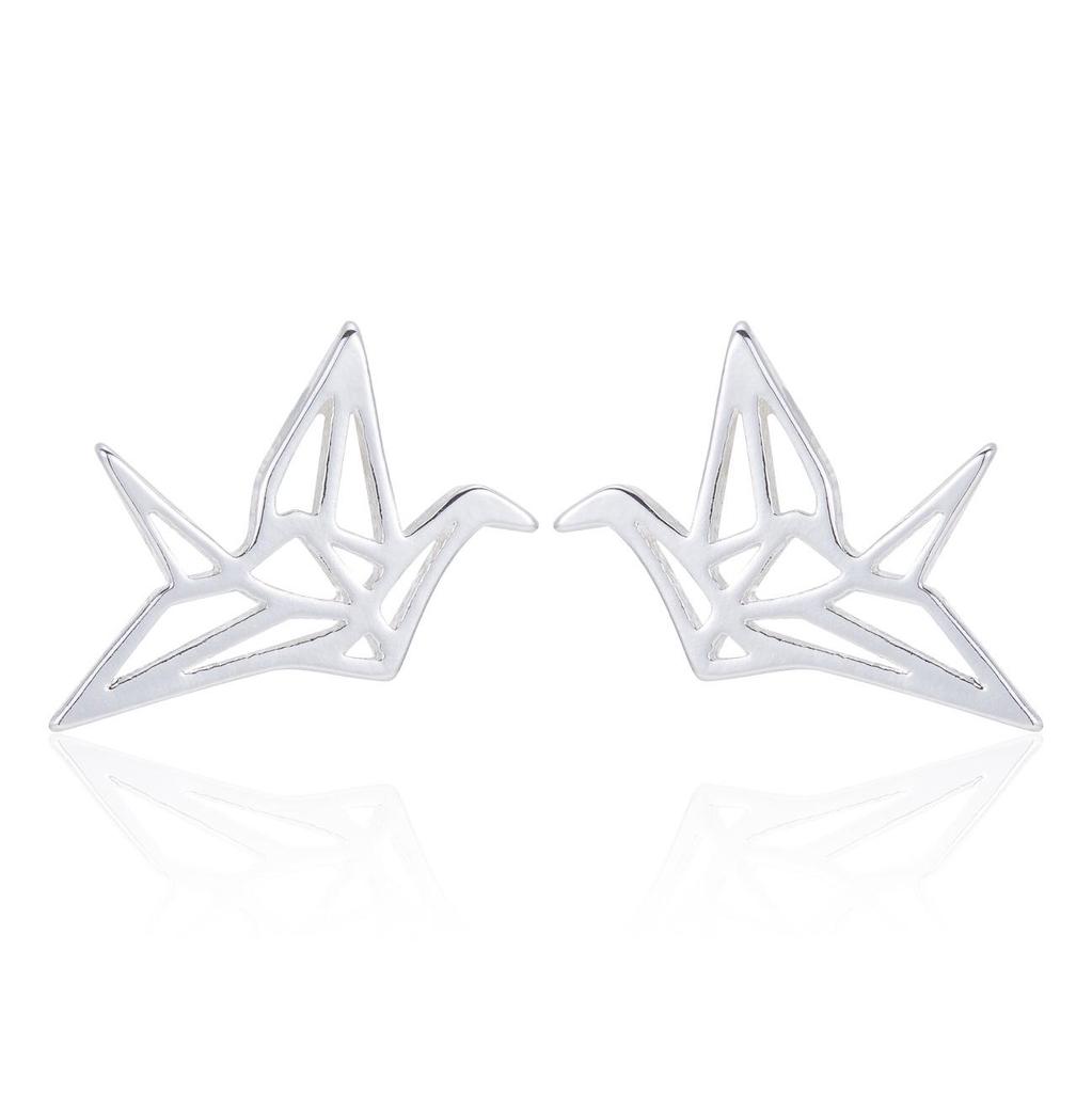 Geometrische Origami-Kranich Edelstahl Ohrstecker - Klein, Vielseitig, Chinesischer Stil Vogel Knorpel Schmuck