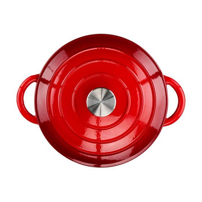 Cocotte Alpina Cocotte en Fonte avec Couvercle - Poêle 24 cm - Toutes Sources de Chaleur - Rouge