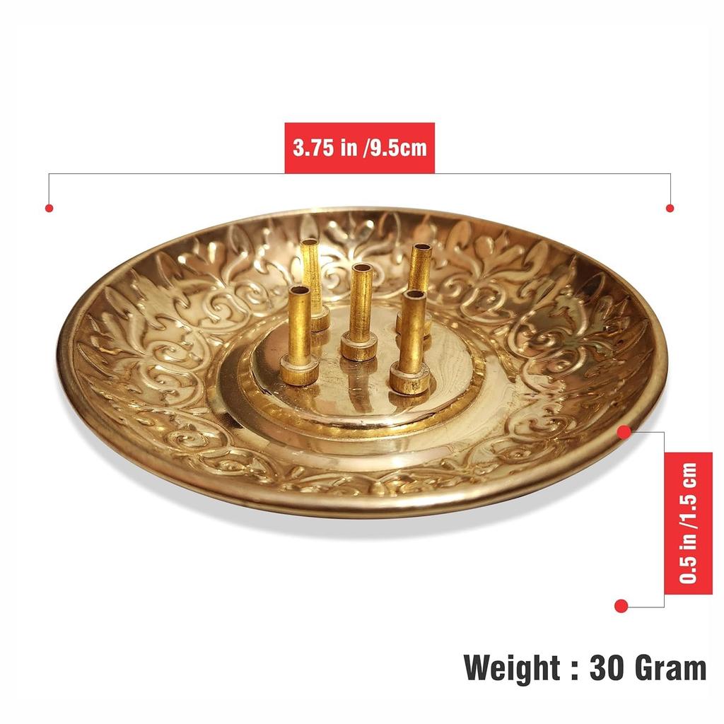 Handcrafted Brass Incense Holder – 5 Stick Burner | Vintage Meditation Decor | Brass Agarbatti Stand for Yoga, Home & Spiritual Use (Antique Gold)