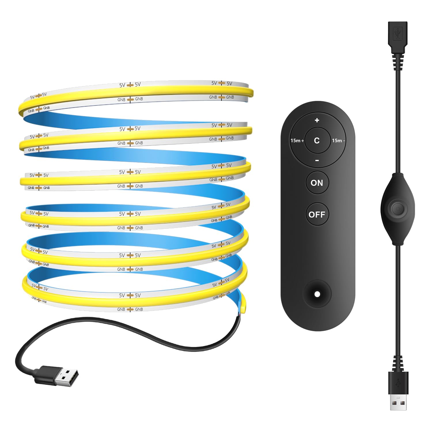 

LEKE COB LED Strip Light with USB Remote, 2m, 3000K Warm White, Flexible, High-Density 320 LEDsm, 180° Lighting, CRI90, Double-Sided Tape,