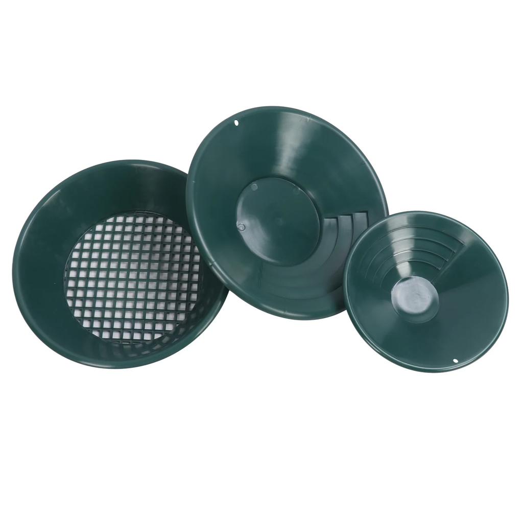 3PCS Gold Panning Pan Plastic Gold Washing Pan Kit Hand Operated Round Gold Dredging Prospecting Tool Wash Gold Panning Equip