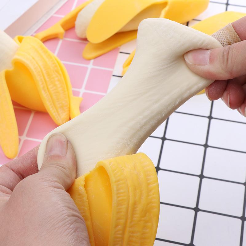 Fake Food Squishy Stress Banana Fidget Sensory Toy Squeeze Stress Relief Hand Toy Anti-Anxiety Banana Stretchy Slow Rising Toy