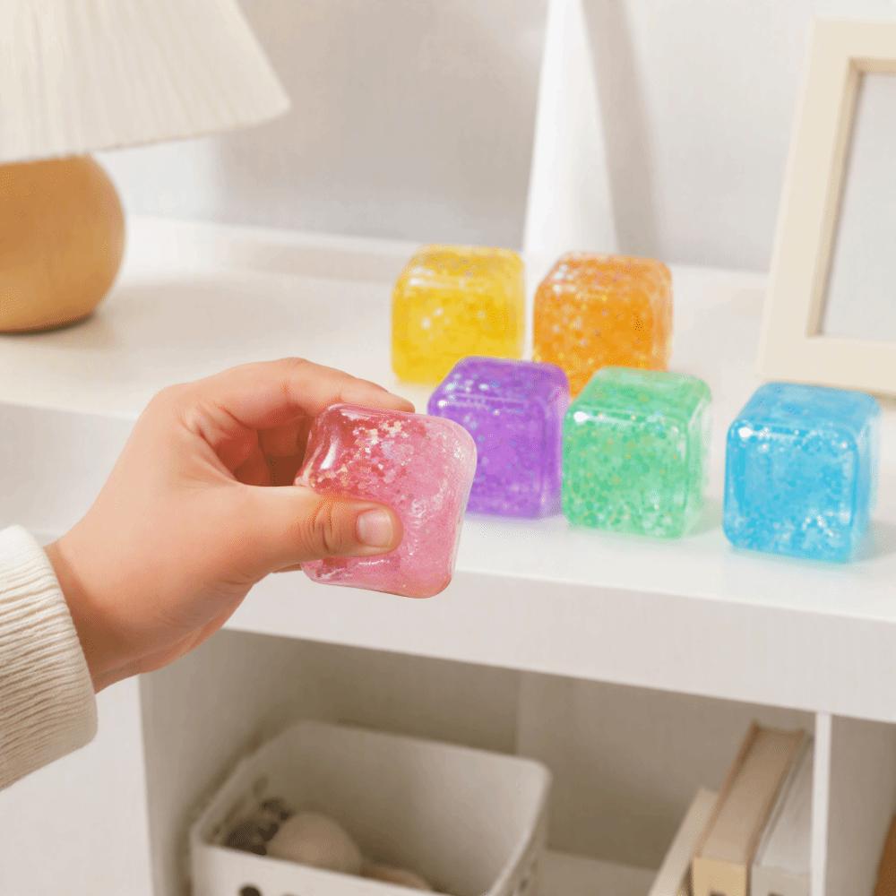 Slow Rebound Cube Squeeze Toy Glitter Cube Fidget Toy Soothing Play Ice Cube Squishy Toy Adults