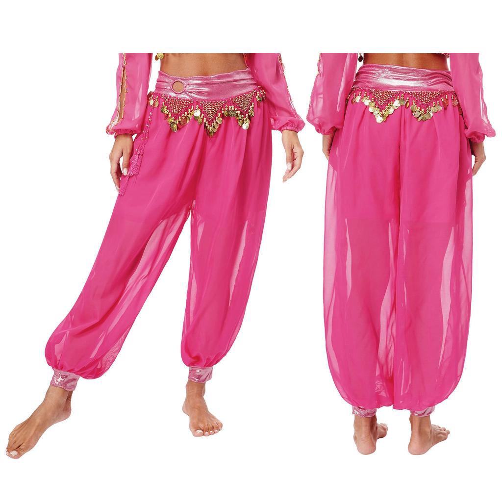 Women's Belly Dance Harem Pants Shiny Sequin Tassel Trouser Arabic Performance Loose Pants