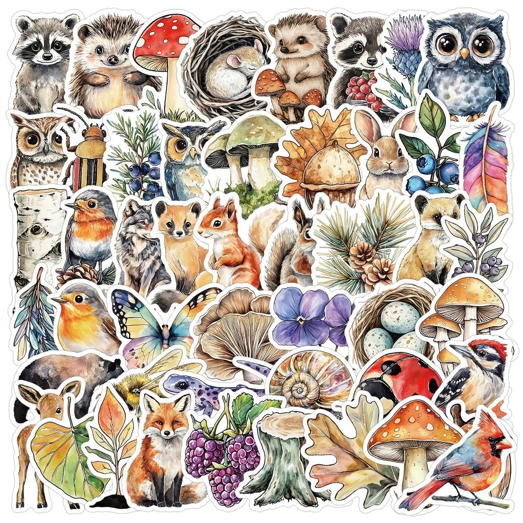 50 Stück Niedliche Aquarell-Tieraufkleber Wasserdichte Cartoon-Graffiti-Aufkleber für Tasse, Handy, Laptop