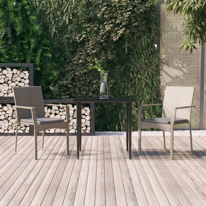 VidaXL Mobilier à dîner de jardin 3pcs avec coussins noir et gris 3185125