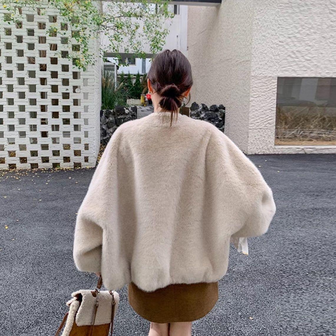 

Осень и зима маленькая утолщенная волосатая шуба из меха знаменитости зимняя новая женская одежда имитация норковой шубы Милан average size (80-145) catties бежевый