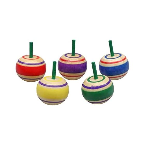Castle Enterprise Old-fashioned Wooden Toy Twisting Top Set of 5