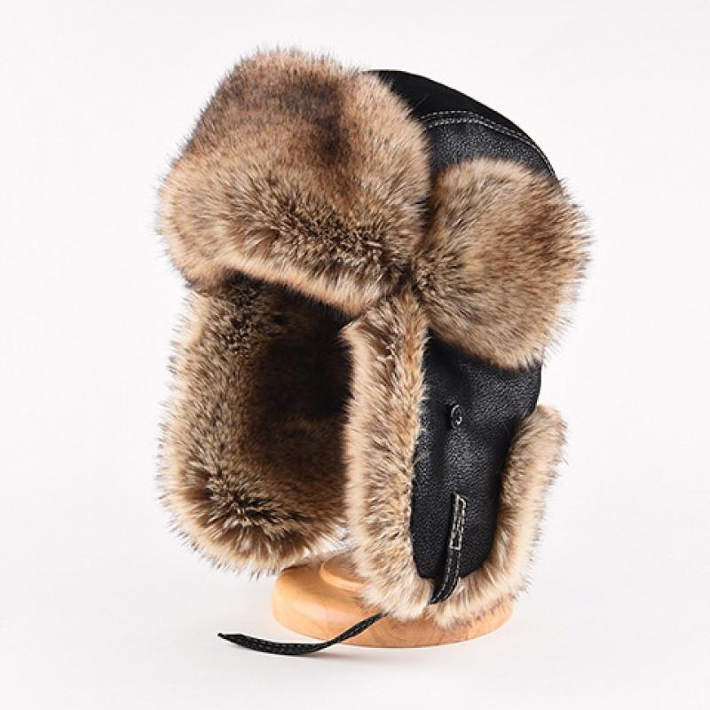 Winter Warm Faux LeatherHat With Long Fleece Lining Men Women Windproof Ear Protection Cap Cycling Snow Travel
