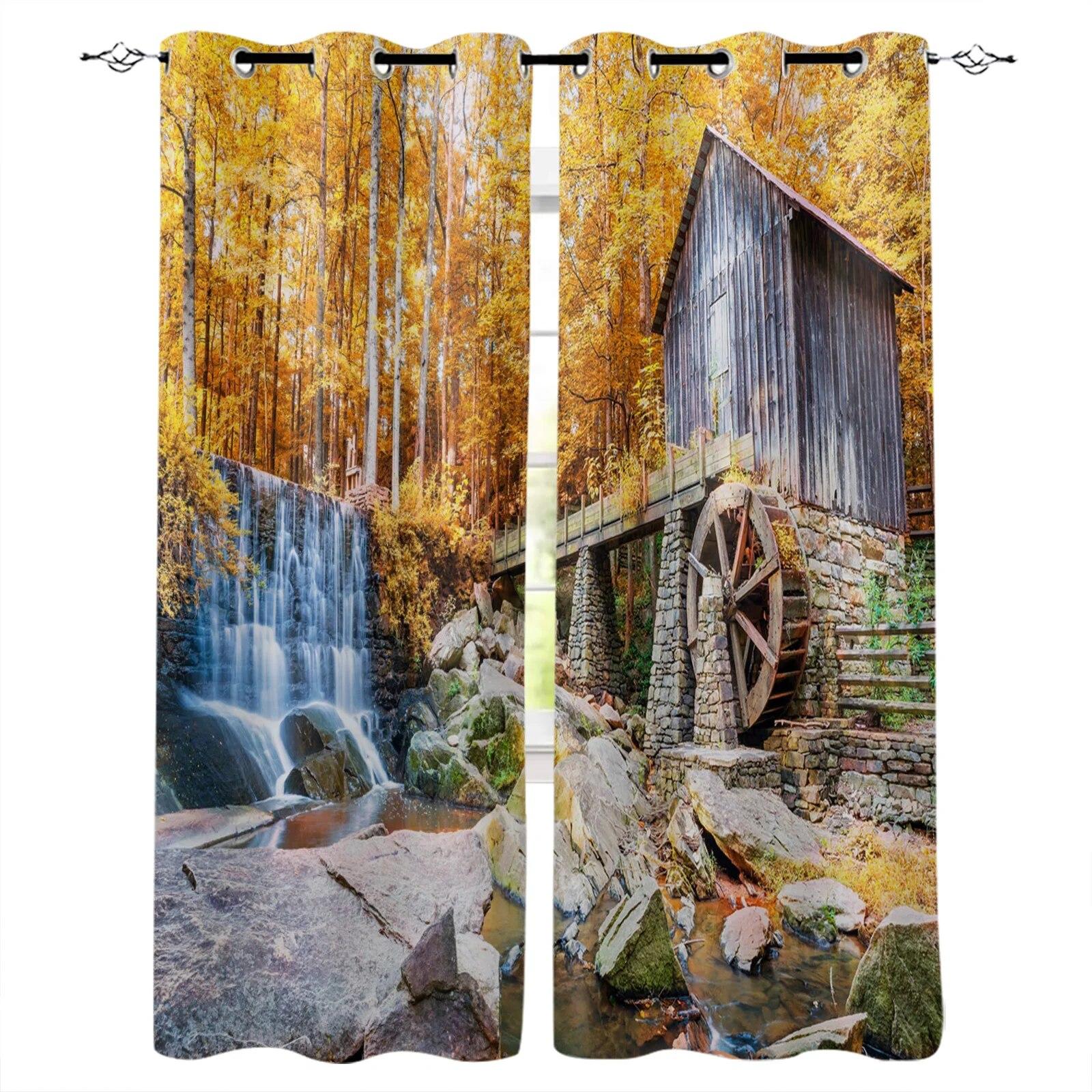 

Зеленый лес водопад деревянные коттеджные шторы для гостиной оконная занавеска для спальни современный интерьер украшения дома W50xH130(CM)x2PCS-Grommet Top