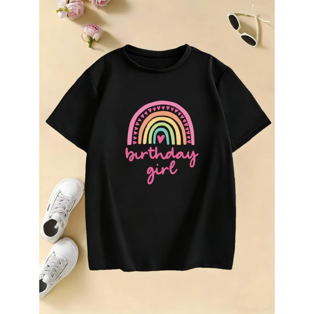 Fashion Rainbow Love Birthday Girl Gothic T Shirts Manga Kids Children's T-shirt Girls Summer Spring Casual Top Tee