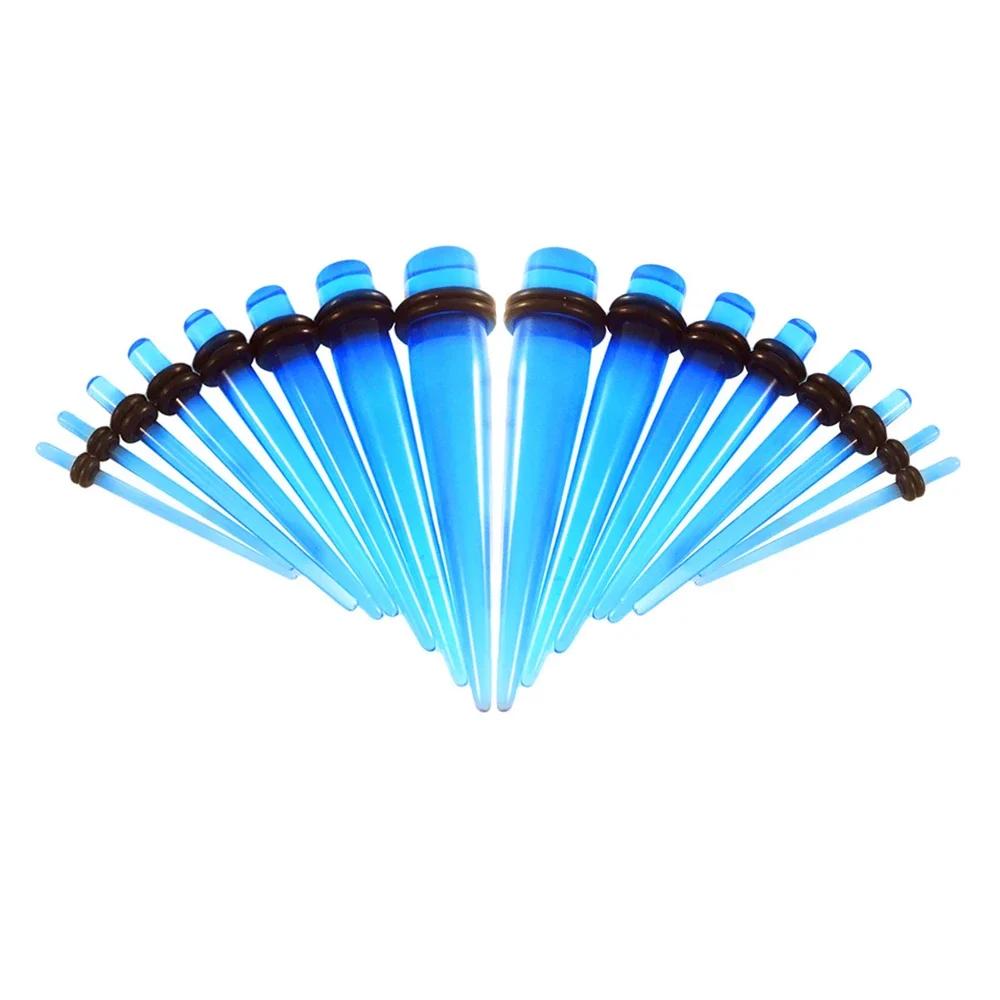 16pc Multicolour Acrylic Ear Taper Plug Gauge Expander 14g (1.6mm) - 00g (10mm) Flesh Tunnel Stretching Kit