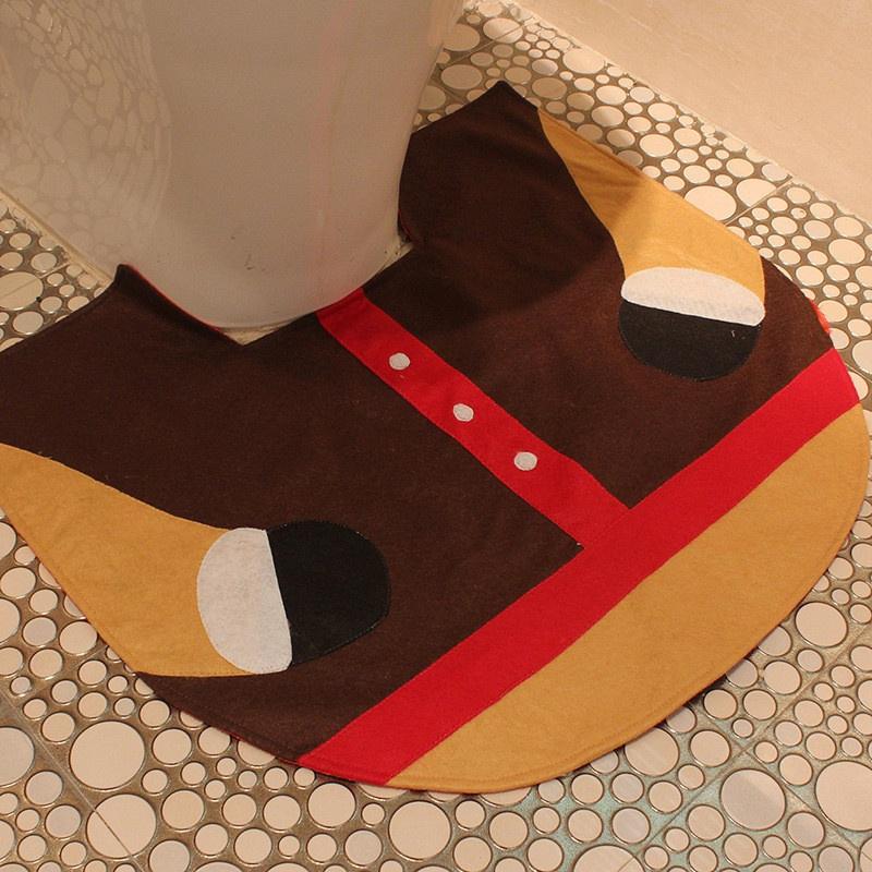 3pcs Set Christmas Elk Toilet Seat Cover Rug Set Decortions for Home Bathroom Ornament